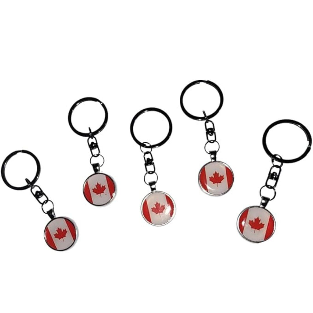 5 Pack Canadian Flag Keychains with Swivel & Large Ring